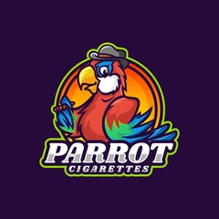 Vector Logo Illustration Cigarette Parrot Mascot Cartoon Style.