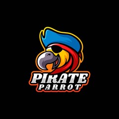 Vector Logo Illustration Pirate Parrot Mascot Cartoon Style.