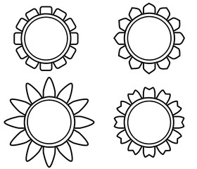 Collection of black outline of flower with blank circle at the middle on white background. The medals concepts.