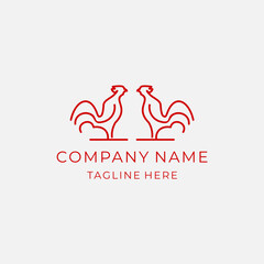 simple line art chicken logo design template elements