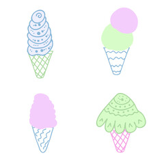 Original patterned ice cream set. Design for T-shirt, textile and prints. Hand drawn vector illustration for decor and design.
