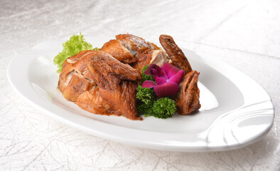 asian roasted bbq chicken meat in white background asian banquet halal menu