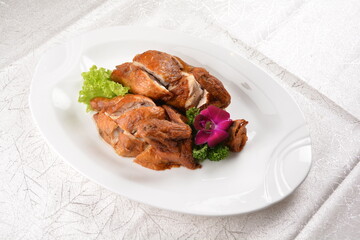 asian roasted bbq chicken meat in white background asian banquet halal menu