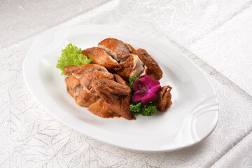 asian roasted bbq chicken meat in white background asian banquet halal menu