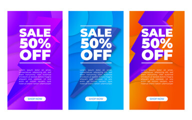 Abstract vector banner vertical set with sale percents