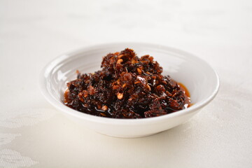 roasted cold white tender chicken in hot and spicy mala chilli sambal oil sauce chinese appetiser halal menu