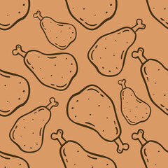 Chicken leg Seamless pattern Design Template. Illustration vector graphic. doodle chicken leg on brown background. Perfect for design menu cafe, bistro, restaurant, label and packaging.