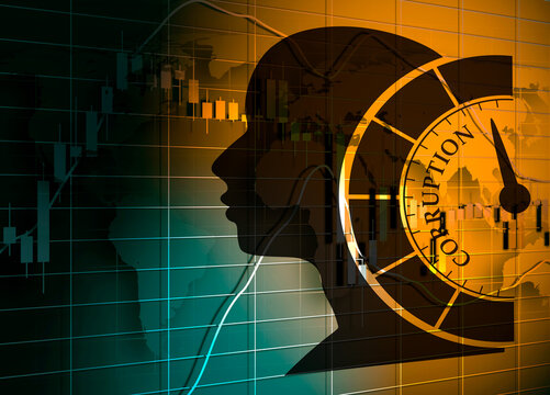 Head Of Man Silhouette And Corruption Level Meter