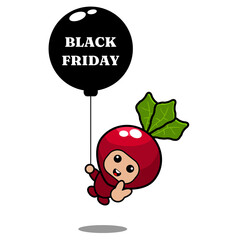 vector cartoon character cute radish vegetable mascot costume holding black friday balloon