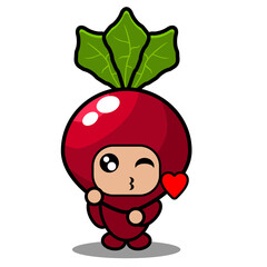 Cute radish vegetable mascot costume cartoon character vector with happy expression