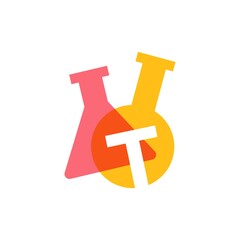 t letter lab laboratory glassware beaker logo vector icon illustration