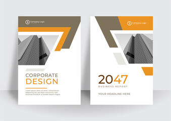 Business book cover design template in orang color theme. Modern annual report design. Corporate cover design or brochure template background for business design. modern business flier layout template