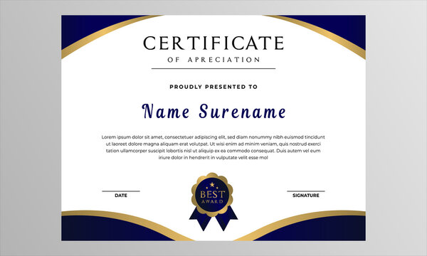 Golden blue cerificate diploma award template