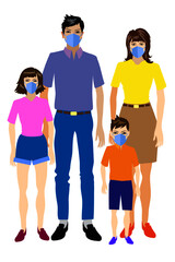 Family wearing virus mask during pandemy