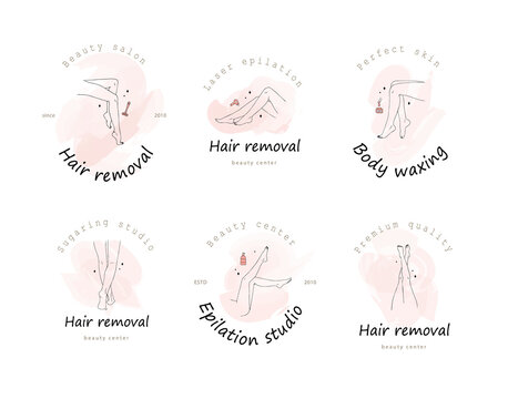 Epilation and cosmetology. Female smooth legs. Hair removal procedure. Skin care and SPA concept. Vector Illustration of elegant feet in a trendy minimalist style. Linear logo.