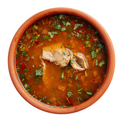 Isolated georgian national kharcho soup with beef and rice