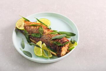 Sage and lime sea bass fish