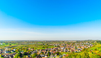 Beautiful small mountain villages under the blue and cloudless sky