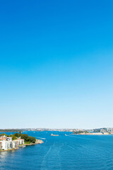 High angle view of a ship driving fast on the sea