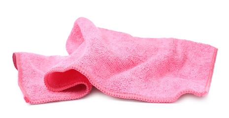 Clean pink microfiber cloth isolated on white
