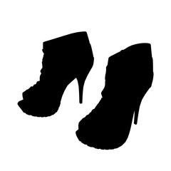 Silhouette of women high-heeled shoes isolated on white background. Vector illustration