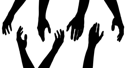 Set with a silhouette of a man hand in various positions isolated on a white background. Vector illustration