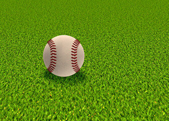 3D Baseball ball on grass