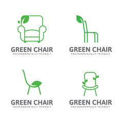 Collection green chair logo,chair and green tree shoots logo design vector template