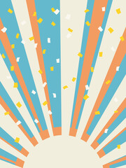 放射と紙吹雪の背景素材　レトロ配色2　縦