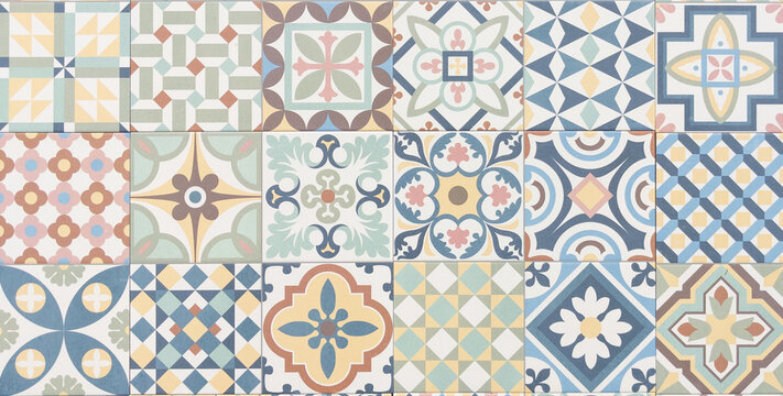 classic tile mosaic home decorative art wall tiles pattern in floral azulejo oriental style design background