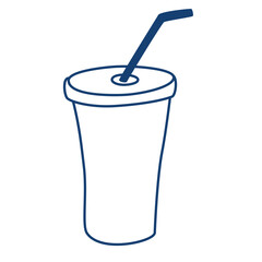 Silhouette glass disposable for drinks. Plastic cup with a tube contour. Fresh cold beverage symbol. Coffee paper Cup. Vector illustration in flat cartoon style isolated on white background.