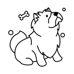 chow chow dog cute cartoon outline style icon