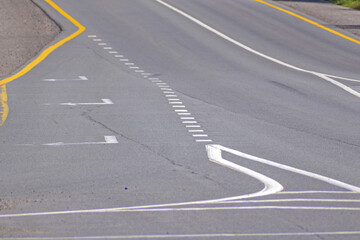 A fragment of a road marking on a summer day