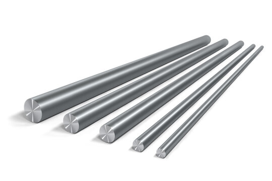 Set of 5 round steel bars of different size isolated on white background - 3d render