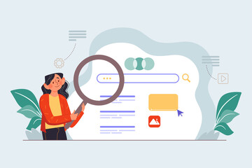 Woman looking for something with magnifying glass