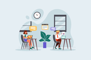People social distancing at the office Illustration concept. Flat illustration isolated on white background.