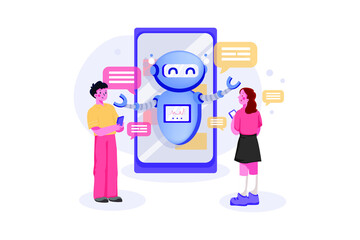 Chat Bot Messenger Illustration concept. Flat illustration isolated on white background.