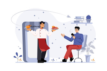 Food Delivery Service Illustration Concept. Flat illustration isolated on white background.