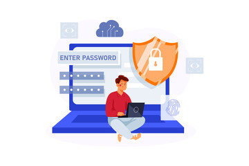 Fototapeta na wymiar Password Encryption Illustration Concept. Flat illustration isolated on white background.