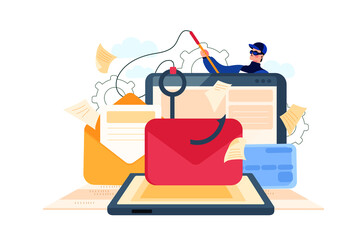 Email Phishing Attack Illustration Concept. Flat illustration isolated on white background.