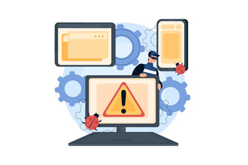 Internet Denial Of Service Attack Illustration Concept. Flat illustration isolated on white background.