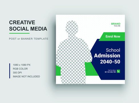 Back to school social media instaram post template, School admission social media banner design