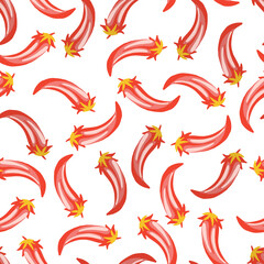 Seamless vector colorful pattern design illustration of cartoon hot pepper in red tones.