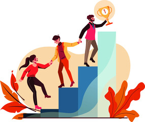 Young woman and man helping and growing together