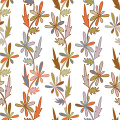 Vector seamless colorful design pattern botanical cute spring herbs and flowers in pastel tones