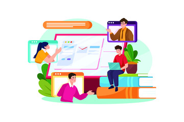 Digital E Learning Illustration Concept. Flat illustration isolated on white background.