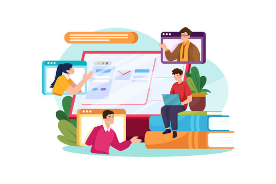 Digital E Learning Illustration Concept. Flat illustration isolated on white background.