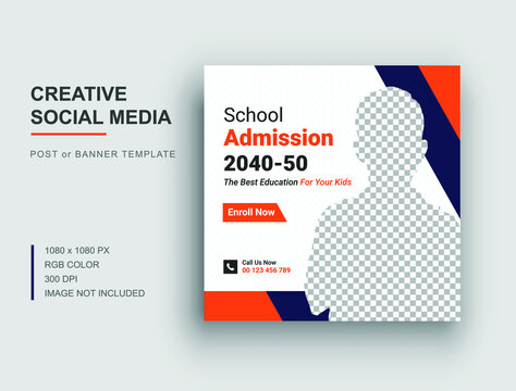 Back to school social media instaram post template, School admission social media banner design
