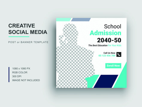 Back to school social media instaram post template, School admission social media banner design