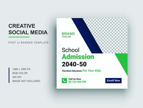 Back to school social media instaram post template, School admission social media banner design